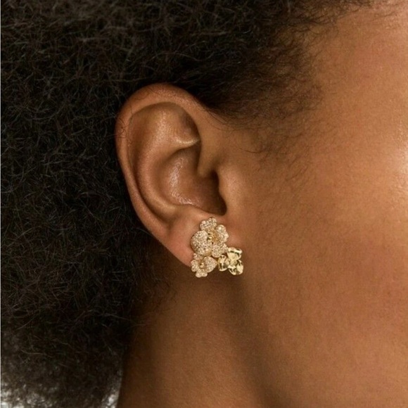 NWB Women’s KATE SPADE Precious Pansy floral gold pavé stud earrings - Picture 3 of 8